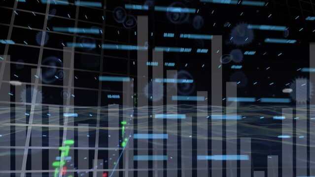 Animation of financial data processing over virus cells - Powered by Adobe