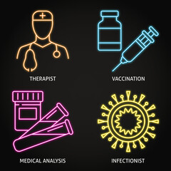 Vaccination and infections neon icon set