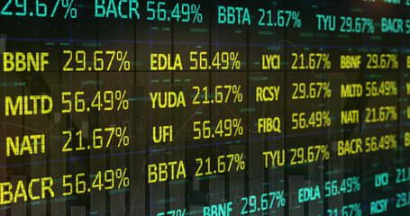 Obraz premium Image of stock market and financial data processing over black background