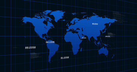 Numbers rising against world map in background