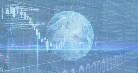 Fototapeta na wymiar Image of stock market financial data processing over globe