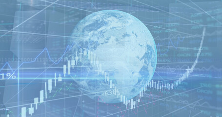 Image of stock market financial data processing over globe