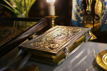 The Gospel lies on the throne during the church service.