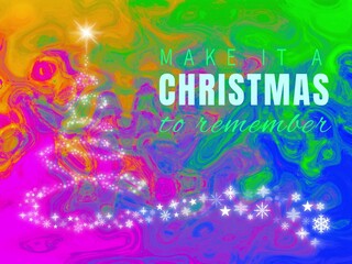 Composition of make it a christmas to remember text over glowing christmas tree and vibrant colours