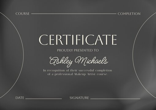 Composition of course completion certificate text over grey background