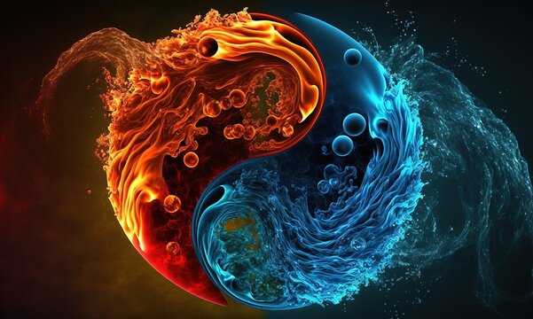 Yin Yang Water and Flame Elements Symbol Wallpaper.  Earth and Universe Spiritual Background Art. Generative AI.