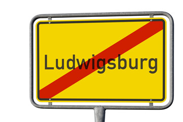 Ortstafel, Ausfahrt, Stadt Ludwigsburg, freigestellt als PNG, (Symbolbild)