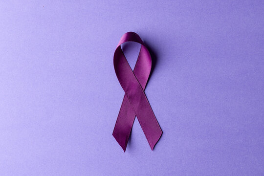 Composition Of Purple Add Or Adhd Awareness Ribbon On Purple Background, With Copy Space