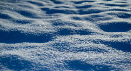 winter snow background - snow covered surface and artistic bokeh