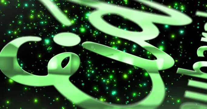 Animation of eidi text overflowing spots falling on black background