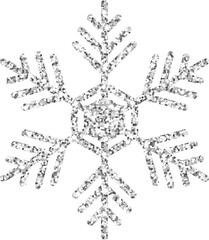 silver glitter snowflake with sparkling light isolated on transparent background illustration,clip art, png element