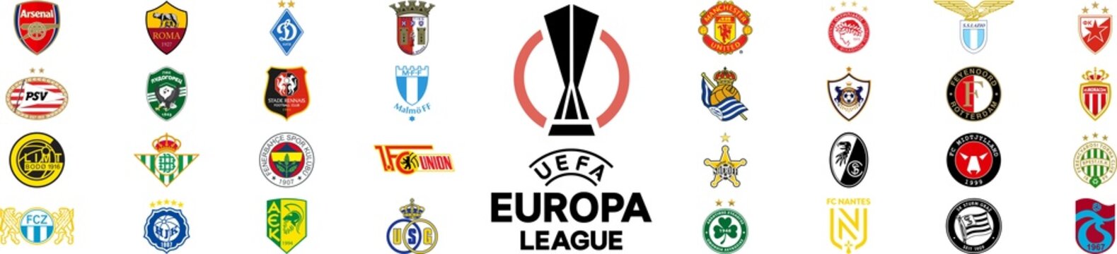2022-2023 UEFA Europa League. Arsenal, Eindhoven, Zurich, Dynamo, Rennais, Fenerbahce, Braga, Malmo, Omonoia, Lazio, Feyenoord, Midtjylland, Sturm Graz, Nantes, Monaco, Ferencvaros, Trabzonspor etc.