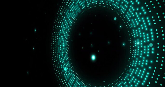 Animation of spinning blue glowing circles on black background