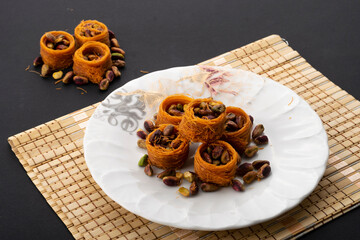 "Esh Elbulbul" oriental sweets with pistachio