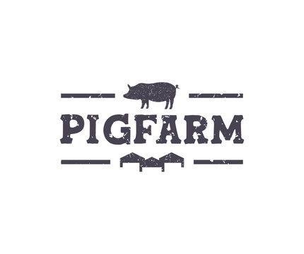 Agriculture with farm animals pigs grunge icon logo design. Design for farming company with agricultural field. Swine business indoor housing farm vector design and illustration.
