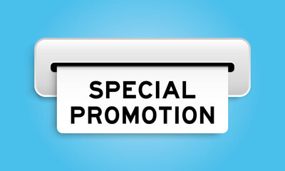 White coupon banner with word special promotion from machine on blue color background
