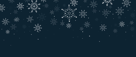 Fototapeta na wymiar Elegant winter snowflake background vector illustration. Luxury decorative snowflake and sparkle on dark blue background. Design suitable for invitation card, greeting, wallpaper, poster, banner.