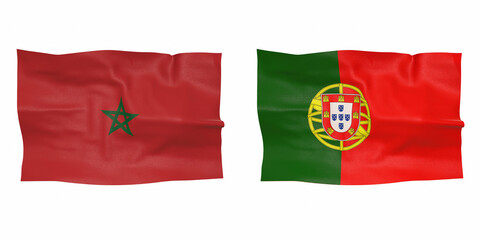 Flags of the football quarterfinalists Portugal Morocco 3d-rendering