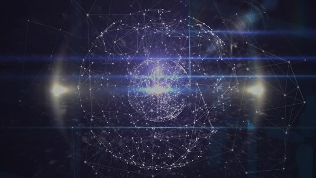 Animation of globe with network of network of connections with glowing spots