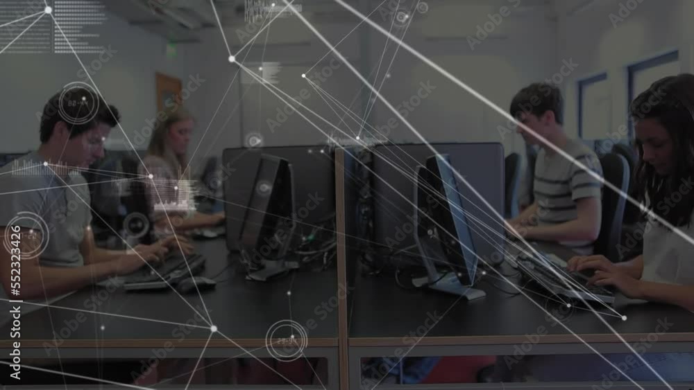 Poster animation of network of connections over diverse college students using computers at school