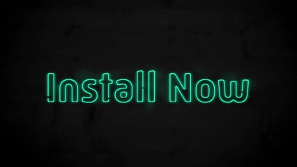 Animation of neon green install now text banner against black background - Powered by Adobe