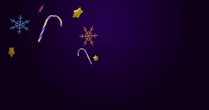 Animation of christmas presents and decorations on black background