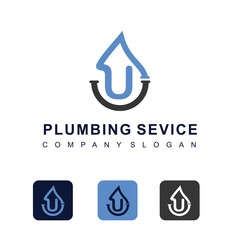 Initial Letter U with Water Shape Icon for Plumbing Service Business Logo Design Template