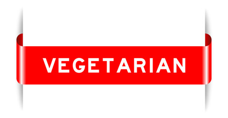 Red color inserted label banner with word vegetarian on white background