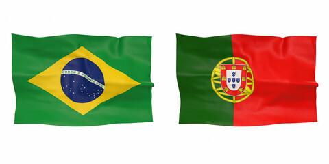 Flags of the football finalists Brazil Portugal 3d-rendering - obrazy, fototapety, plakaty