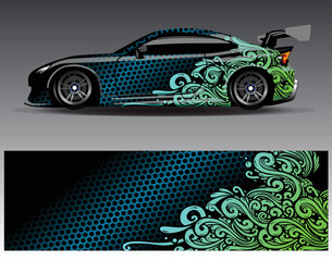 Car wrap design vector. Graphic abstract stripe racing background kit designs for wrap vehicle  race car  rally  adventure and livery