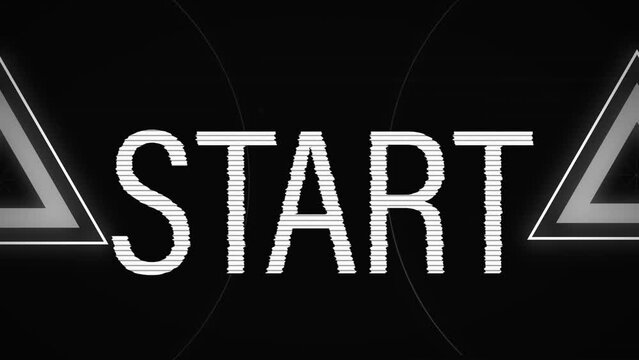Animation of start text in white over pulsing circles and triangles pn black background