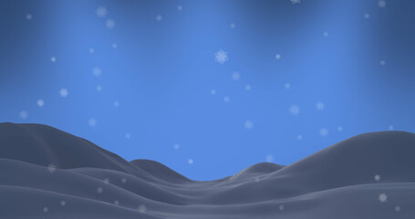 Image of snowflakes falling over snow and blue background