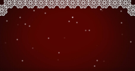 Image of snow falling on burgundy background