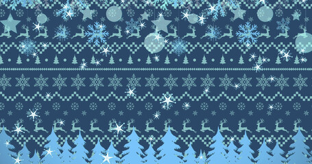 Image of snowflakes falling over christmas texture