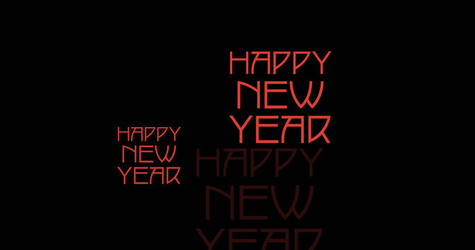 Image of happy new year text in red on black background