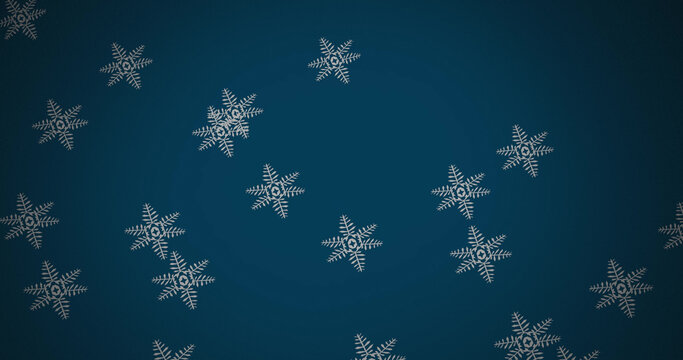 Composite of christmas snow falling over blue background