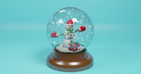 Image of christmas snow globe over green background