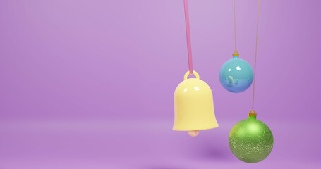 Image of christmas decorations over purple background