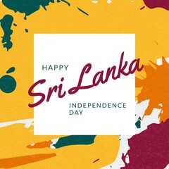 Composition of sri lanka independence day text over colourful background