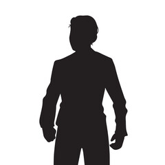Handsome young man wearing long sleeves shirt with manly standing posture. Vector silhouette pictogram isolated on plain white background.
