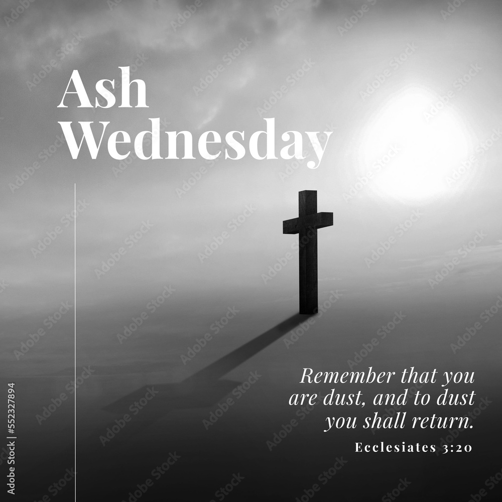 Wall mural Image of ash wednesday over background with cross in black and white - Wall murals