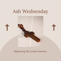 Image of ash wednesday over beige background with cross