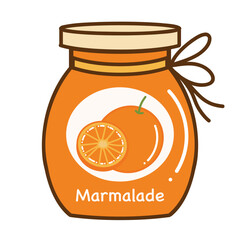 Jar of marmalade, orange jam. Hand drawn flat fruits cartoon vector illustration isolated on white background.