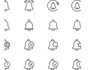 Single line icon of bell on isolated white background. High quality editable stroke for mobile apps, web design, websites, online shops etc.