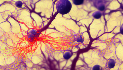 Obraz na płótnie Canvas Neurons, brain cells, neural network, generative ai illustration