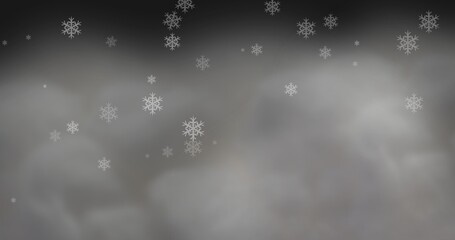 Fototapeta na wymiar Illustration of snowflakes pattern in cloudy sky, copy space
