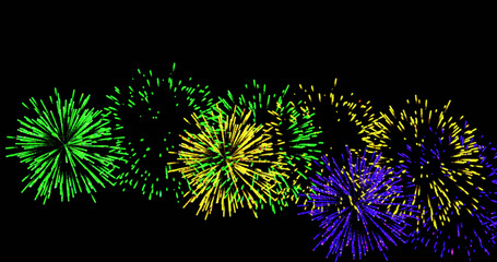 Image of colourful christmas and new year fireworks exploding in night sky