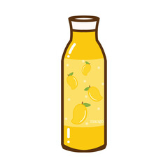 Bottle of mango juice. Hand drawn flat vector illustration isolated on white background.