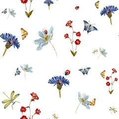 Insect flower daisy pattern sketch a watercolor