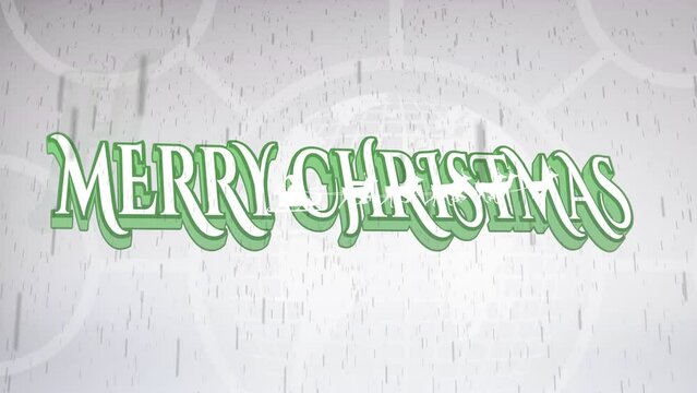 Animation of santa claus in sleigh pulled by reindeers over merry christmas text on grey background